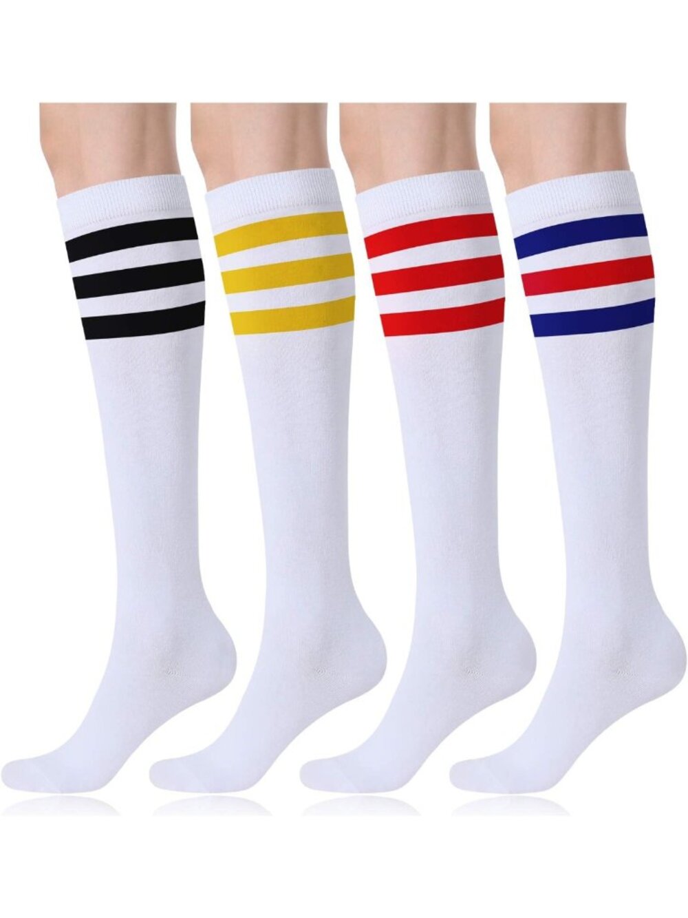 Knee High Athletic Socks for Women - Casual Stripe Tube Socks, 1-4 Pack